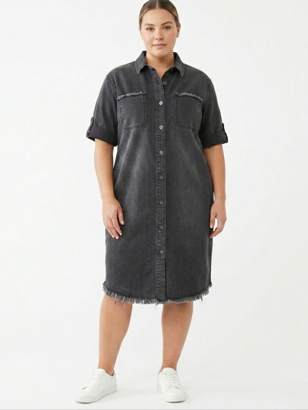Style & Co Washed Black Denim Shirt Dress Plus Size 18W Washed Black Utility